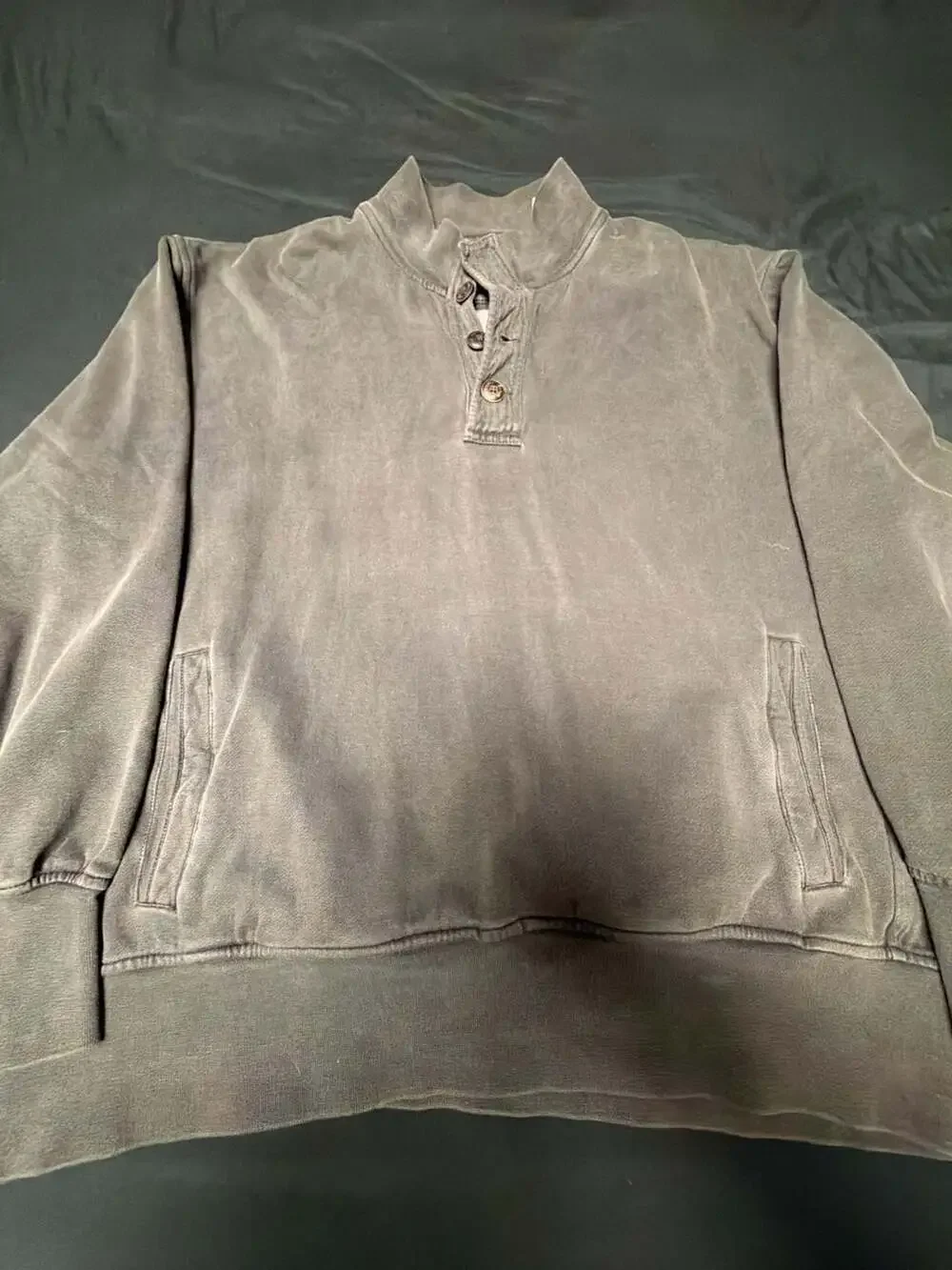 Orvis Vintage Wash Grey Henley Sweatshirt With Pockets XL
